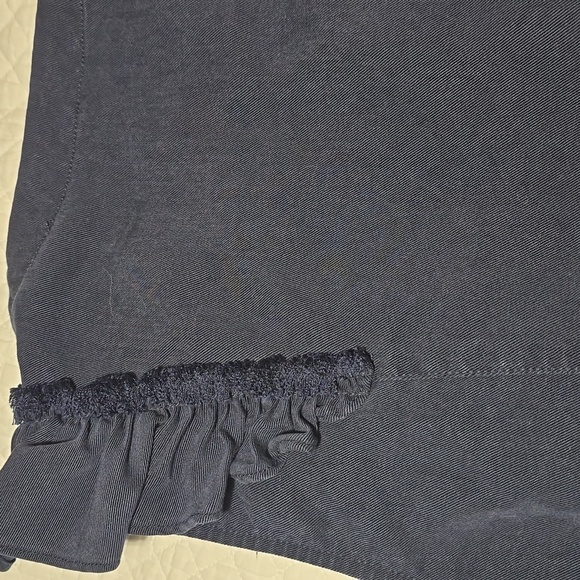 Margaret O'Leary Navy Sleeveless Ruffle Tencel Top Blouse - Picture 12 of 13